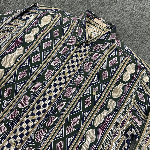 VTG Sears Roebuck Shirt Men's Large 90s Abstract Button Up Coogi Style‎ Pattern